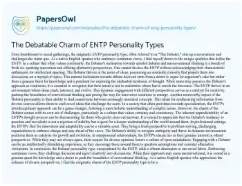 Essay on The Debatable Charm of ENTP Personality Types