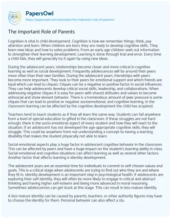 Essay on The Important Role of Parents