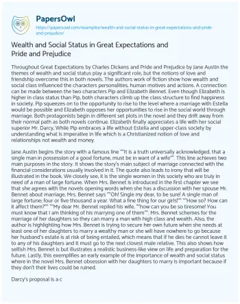 Essay on Wealth and Social Status in Great Expectations and Pride and Prejudice