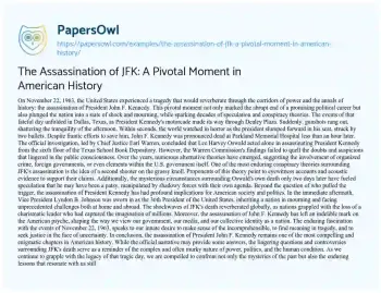 Essay on The Assassination of JFK: a Pivotal Moment in American History