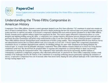 Essay on Understanding the Three-Fifths Compromise in American History