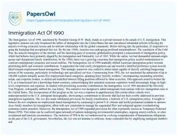 Essay on Immigration Act of 1990