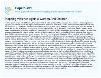 Essay on Stopping Violence against Women and Children