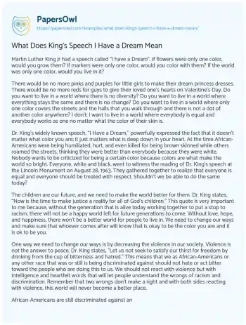 Essay on What does King’s Speech i have a Dream Mean