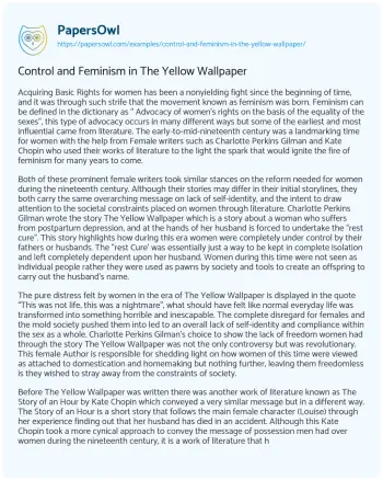 Essay on Control and Feminism in the Yellow Wallpaper