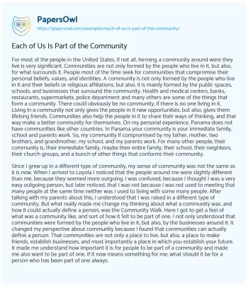 Essay on Each of Us is Part of the Community