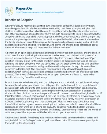 Essay on Benefits of Adoption