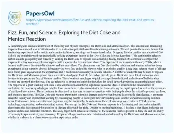 Essay on Fizz, Fun, and Science: Exploring the Diet Coke and Mentos Reaction