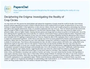 Essay on Deciphering the Enigma: Investigating the Reality of Crop Circles