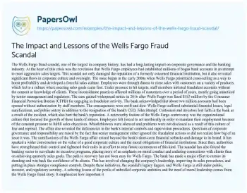 Essay on The Impact and Lessons of the Wells Fargo Fraud Scandal