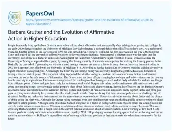 Essay on Barbara Grutter and the Evolution of Affirmative Action in Higher Education