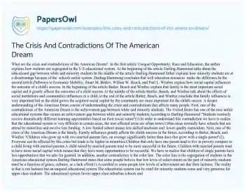 Essay on The Crisis and Contradictions of the American Dream