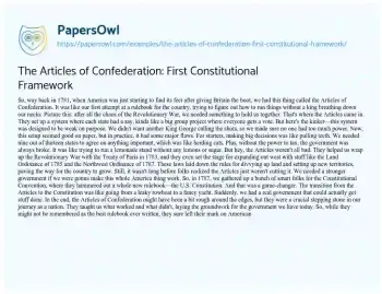 Essay on The Articles of Confederation: First Constitutional Framework