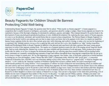 Essay on Beauty Pageants for Children should be Banned: Protecting Child Well-being