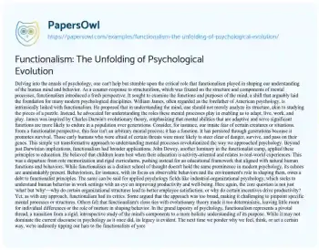 Essay on Functionalism: the Unfolding of Psychological Evolution