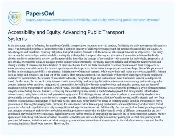 Essay on Accessibility and Equity: Advancing Public Transport Systems