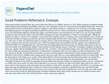 Essay on Social Problems Reflected in Zootopia