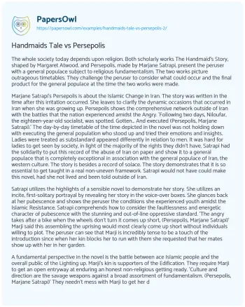 Essay on Handmaids Tale Vs Persepolis 