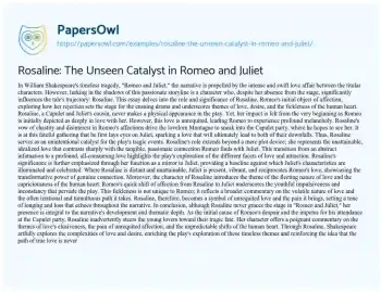 Essay on Rosaline: the Unseen Catalyst in Romeo and Juliet