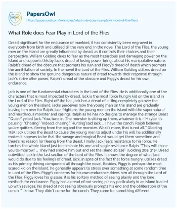 Essay on What Role does Fear Play in Lord of the Flies