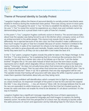 Essay on Theme of Personal Identity to Socially Protest