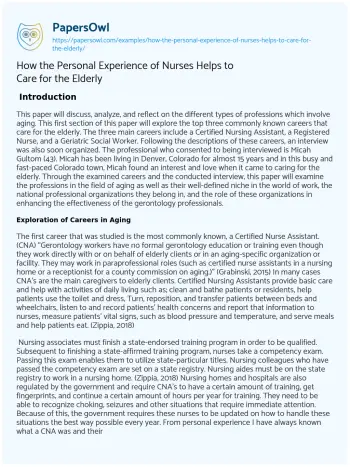 Essay on How the Personal Experience of Nurses Helps to Care for the Elderly