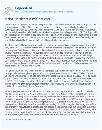 Essay on Ethical Morality of Blind Obedience