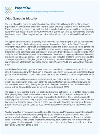 Essay on Video Games in Education