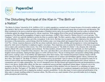 Essay on The Disturbing Portrayal of the Klan in “The Birth of a Nation”