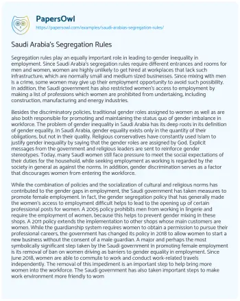 Essay on Saudi Arabia’s Segregation Rules