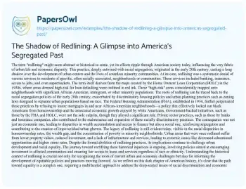 Essay on The Shadow of Redlining: a Glimpse into America’s Segregated Past