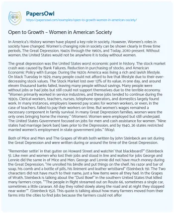 Essay on Open to Growth – Women in American Society