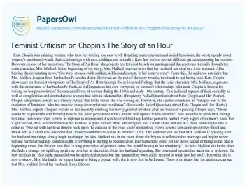 Essay on Feminist Criticism on Chopin’s the Story of an Hour