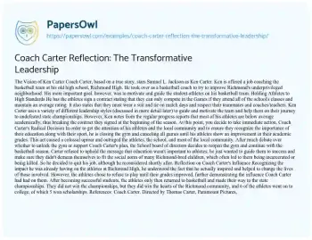 Essay on Coach Carter Reflection: the Transformative Leadership