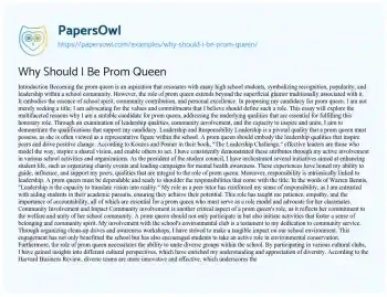 Essay on Why should i be Prom Queen