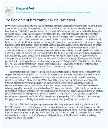 Essay on The Relevance of Informatics to Nurse Practitioner