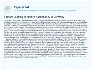 Essay on Factors Leading to Hitler’s Ascendancy in Germany