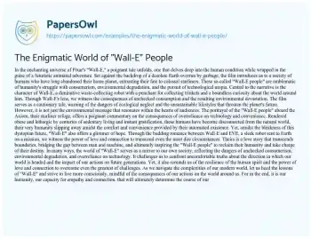 Essay on The Enigmatic World of “Wall-E” People