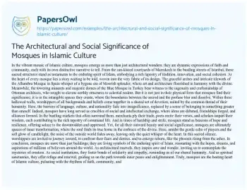 Essay on The Architectural and Social Significance of Mosques in Islamic Culture