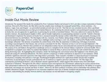 Essay on Inside out Movie Review