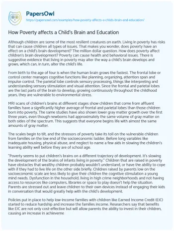 Essay on How Poverty Affects a Child’s Brain and Education