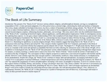 Essay on The Book of Life Summary