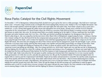 Essay on Rosa Parks: Catalyst for the Civil Rights Movement