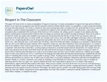 Essay on Respect in the Classroom