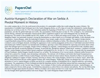 Essay on Austria-Hungary’s Declaration of War on Serbia: a Pivotal Moment in History