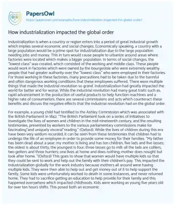 Essay on How Industrialization Impacted the Global Order