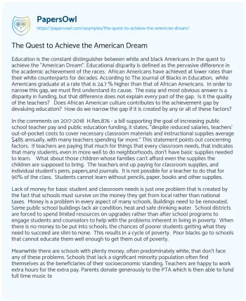 Essay on The Quest to Achieve the American Dream