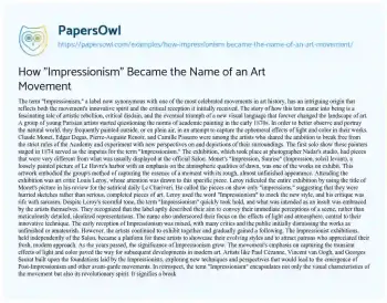 Essay on How “Impressionism” Became the Name of an Art Movement