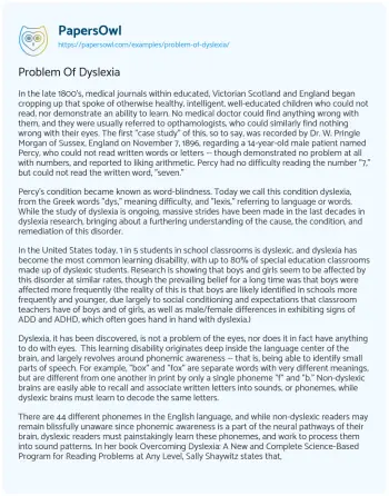 Essay on Problem of Dyslexia