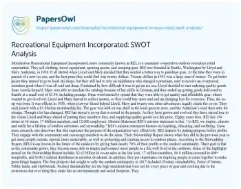 Essay on Recreational Equipment Incorporated: SWOT Analysis